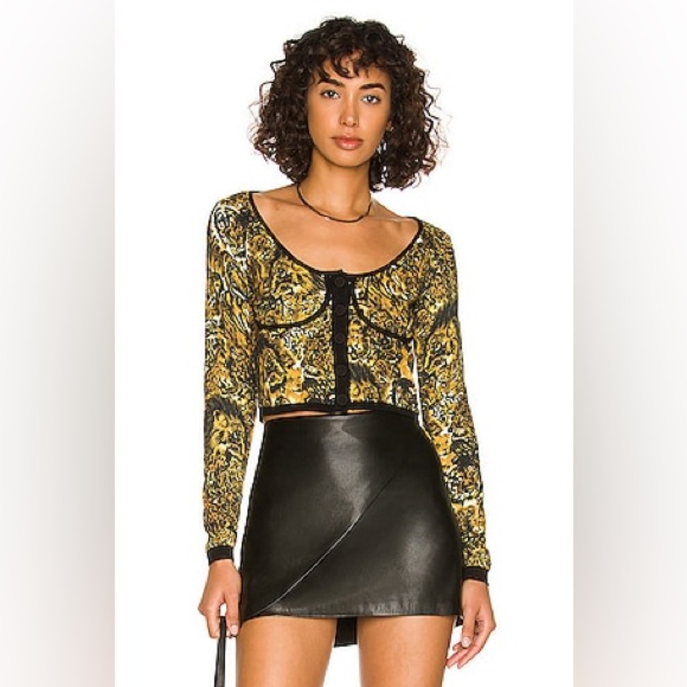 AMUR Ninetta Cheetah Print Cardigan in‎ Amber Amur Cat Print Cropped Cardigan XS